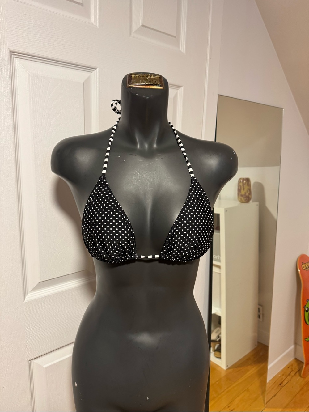 Black Polka Dot Triangle Bikini Top - Women Swim